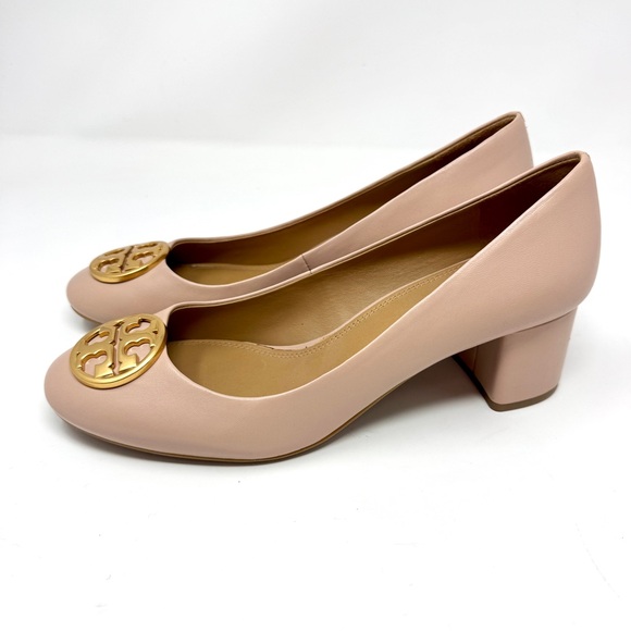Tory Burch Benton Pink Leather Block Heel Pumps Gold Logo size 10 - Picture 8 of 15